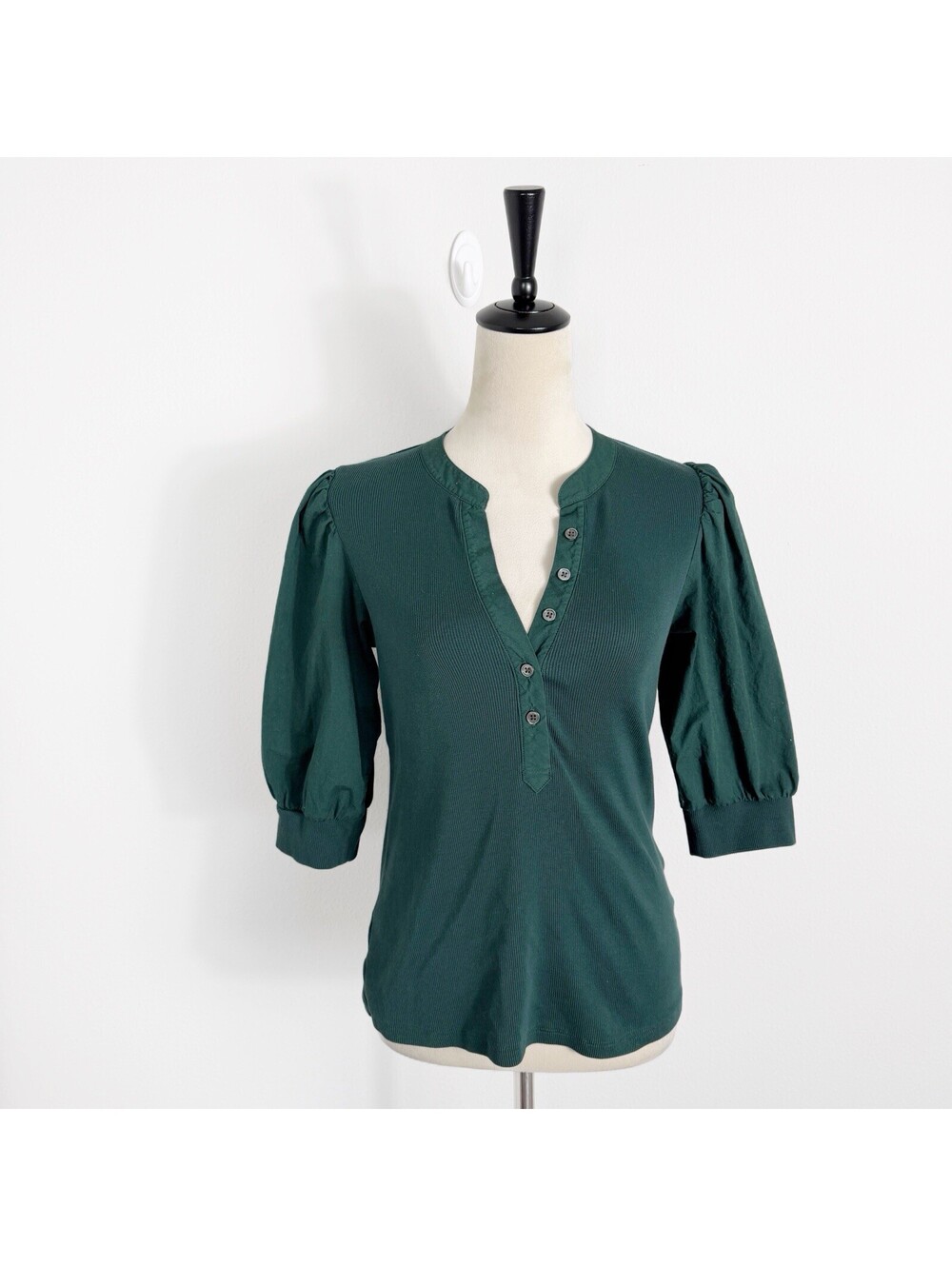 Veronica Beard Coralee Top With Puffed sleeves Hunter Green Size Medium